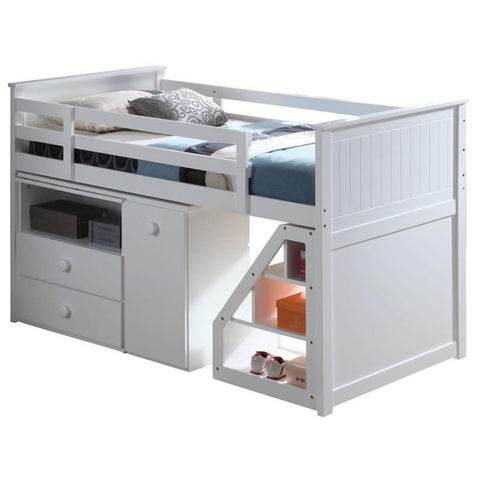 Acme Wyatt Wooden Loft Bed with Chest and Swivel Desk in White