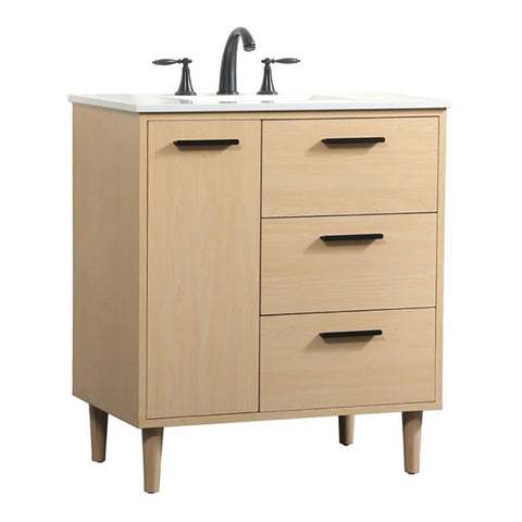 Elegant Decor Baldwin 30" Solid Wood and MDF Bathroom Vanity in Maple
