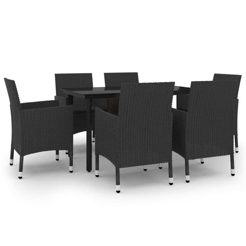 vidaXL Patio Dining Set 7 Piece with Cushions Garden Outdoor Lawn Yard Terrace Balcony Table and Chair Seat Seating Furniture Poly Rattan and Glass