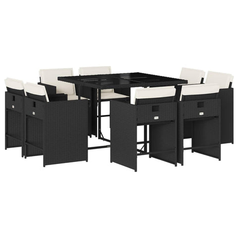 vidaXL 9 Piece Garden Dining Set and Cushions Synthetic Rattan Black