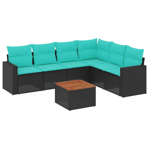vidaXL Patio Sofa Set with Cushions 7 Piece, Outdoor Conversation Set, Patio Furniture Set for Balcony Garden, Modern Style, Black Poly Rattan