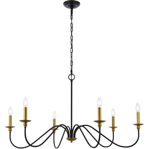 Elegant Lighting Living District Rohan 6-Light Transitional Metal Chandelier - Brass/Black Finish