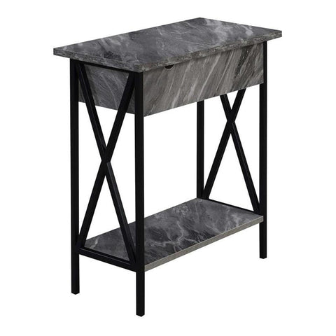 Convenience Concepts Tucson Flip Top End Table with Charging Station 23.75" - Modern Living Room Table with Storage Shelf, Side Table Side Table, Gray Faux Marble/Black