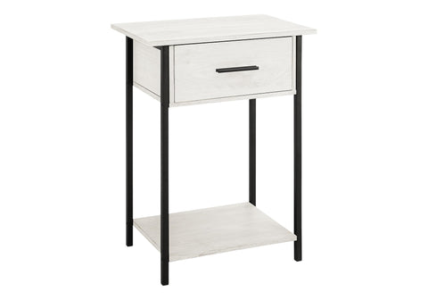 Monarch Specialties I 3817 Accent Table, 2 Tier, End, Lamp, Storage Drawer, Small, Washed Oa, Black Metal