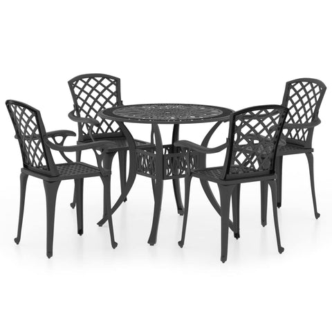 vidaXL Cast Aluminum Black Bistro Set, 5 Pieces, Elegant Design, Weather-Resistant Outdoor Furniture for Patio, Garden, Terrace, Easy Assembly