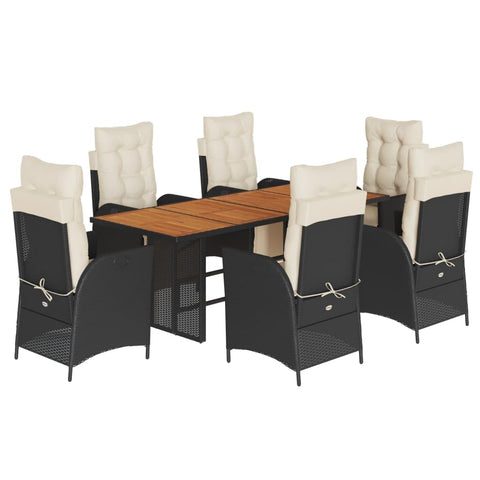 vidaXL Garden Dining Set 7-Piece Garden Furniture Set Table with 6 Chairs, Garden Set with Cushions, Patio Dining Set, Black Poly Rattan