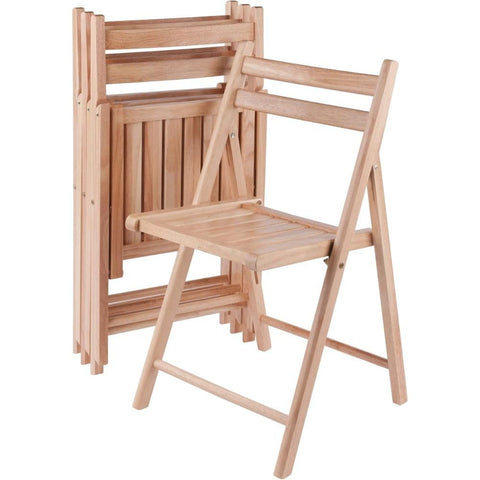Oakestry Robin Four Piece Folding Chair Set Natural Wood Finish Featuring Solid Hardwood Construction with Slatted Seats and Contoured Backrests for Enhanced Comfort Lightweight and Portable Design