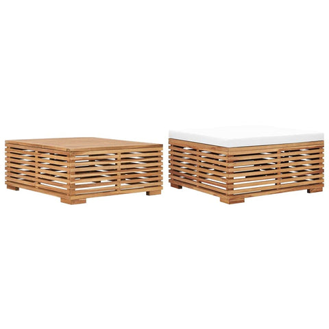 vidaXL Solid Teak Wood Patio Table and Footrest Set with Cream Cushion - Outdoor Furniture for Garden, Terrace, or Patio - Durable, Weather Resistant and Easy-to-Assemble