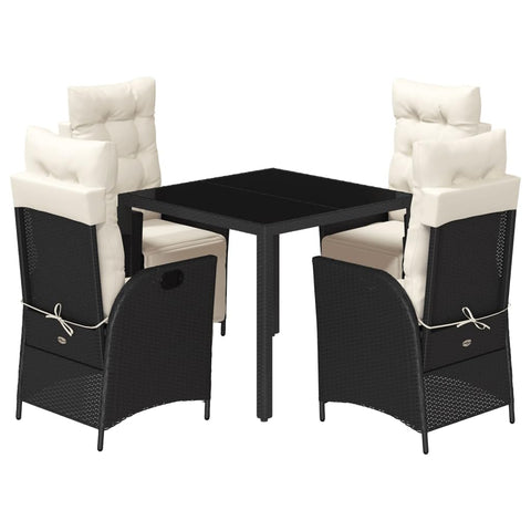 vidaXL Garden Dining Set 5-Piece Garden Furniture Set Table with 4 Chairs, Garden Set with Cushions, Patio Dining Set, Black Poly Rattan