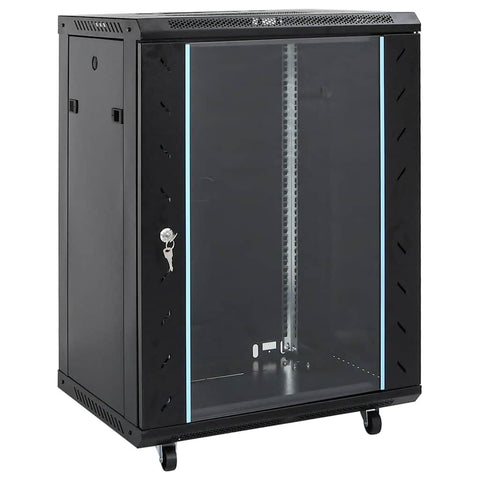 vidaXL 15U Network Cabinet 19" IP20, Storage Cabinet with Lockable Door and Removable Side Panels, Rack Unit for Data Network Accessory Server, Black