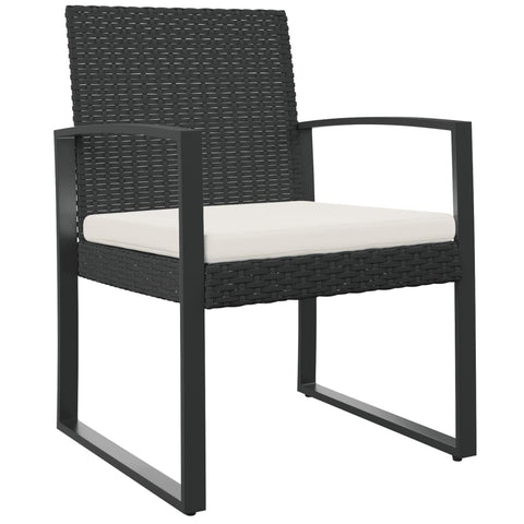 vidaXL Black Patio Dining Chairs Set, PP Rattan - Powder-Coated Steel Frame, Easy-to-Assemble Comfortable Garden Lounge Set with Armrests and Cushions