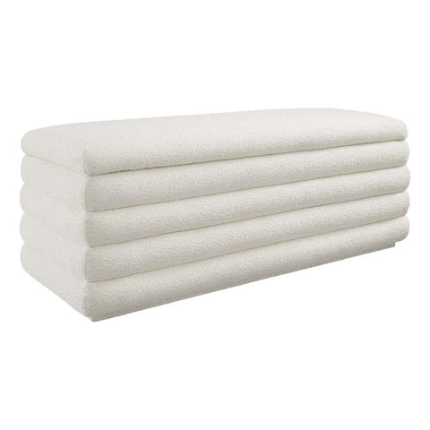 Modway Mezzo 46 Inch Boucle Fabric Upholstered Storage Bench in Cloud - Channel Tufted Ottoman for Bedroom, Entryway - Versatile Bed and Living Room Bench with Storage