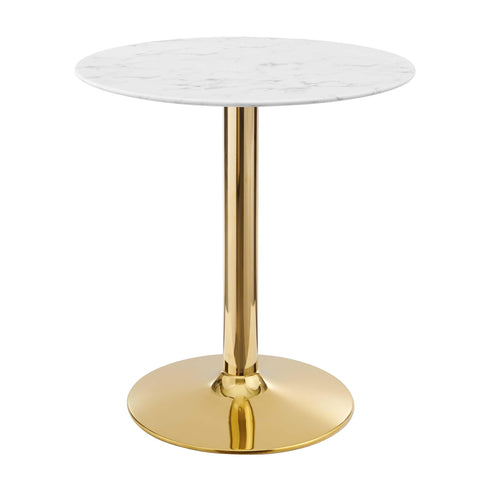 Modway Verne Round Artificial Marble 28" Dining Table in Gold White