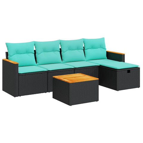 vidaXL 6 Piece Patio Sofa Set with Cushions Black Poly Rattan, Garden Sofa Set, Garden Lounge Set, Sofa for Garden, Outdoor Sofa Set