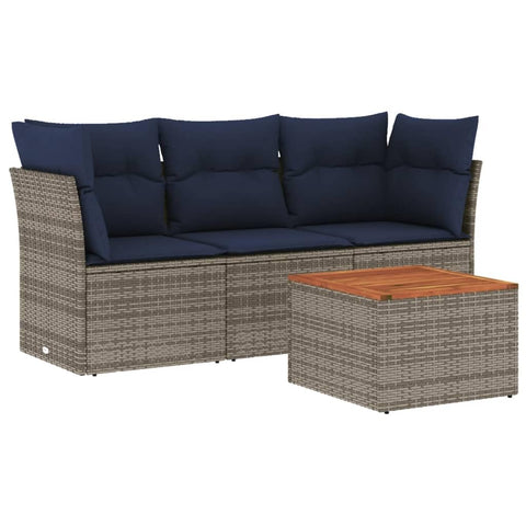 vidaXL Patio Sofa Set with Cushions 4 Piece, Outdoor Conversation Set, Patio Furniture Set for Balcony Garden, Modern Style, Gray Poly Rattan
