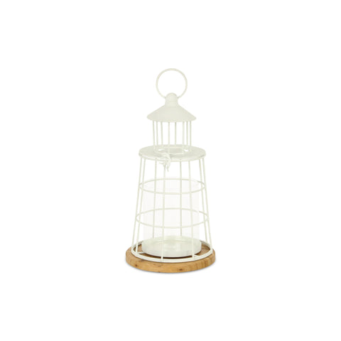 Caler White Lighthouse Styled Metal Lantern - Small