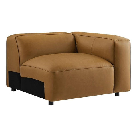 Modway Auren Vegan Leather Right Modular Armchair in Camel - Faux Leather Right Arm Facing Sectional Chair - Mid Century Modern Single Sofa Chair - Living Room Oversized PU Leather Chair