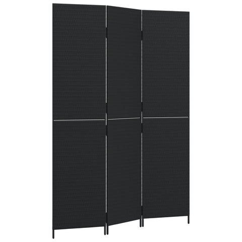 vidaXL 3-Panel Room Divider - Black Poly Rattan Privacy Screen, Bedroom/Living Room/Office Partition, Weather-Resistant, Foldable, 57.9" x 78.7", Modern Style