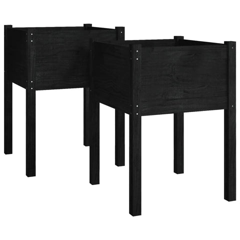 vidaXL Garden Planters 2 pcs Black 19.7"x19.7"x27.6" Solid Wood Pine