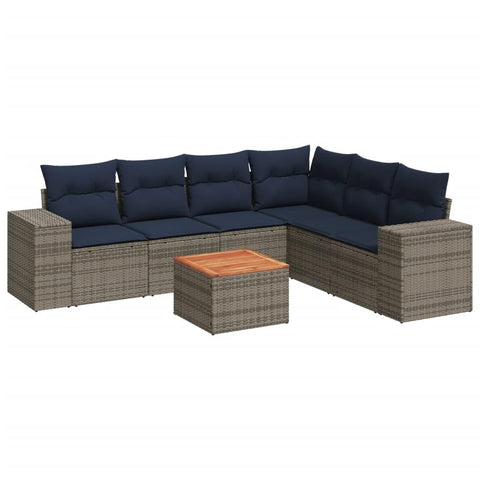vidaXL Patio Sofa Set with Cushions 7 Piece, Outdoor Conversation Set, Sectional Sofa for Balcony Garden, Modern Style, Gray Poly Rattan