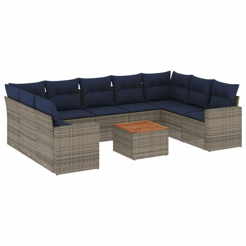 vidaXL Patio Sofa Set with Cushions 10 Piece, Outdoor Conversation Set, Sectional Sofa for Garden Balcony, Patio Furniture, Gray Poly Rattan