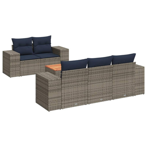 vidaXL Patio Sofa Set with Cushions 6 Piece, Outdoor Conversation Set, Sectional Sofa for Balcony Garden, Modern Style, Gray Poly Rattan