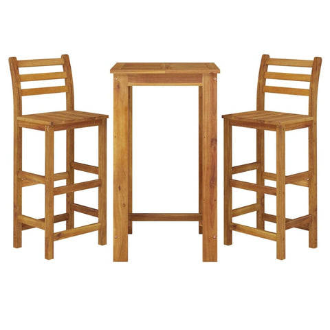 vidaXL Patio Dining Set 3 Piece, Outdoor Hightop Table and Chairs, Counter Height Desk, Pub Table Set for Porch Backyard, Farmhouse, Solid Acacia Wood Brown