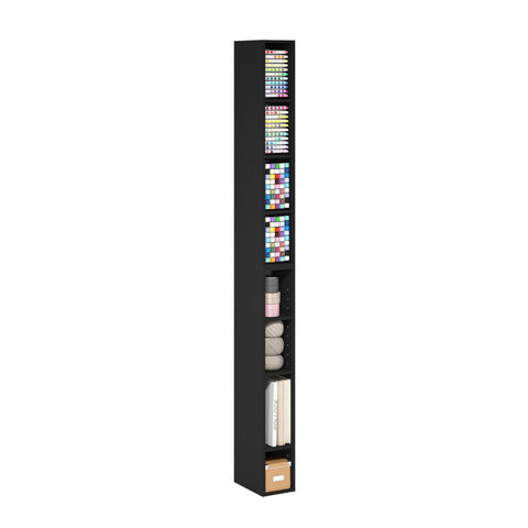 Furinno Fulda Book Shelf, 8-Tier Bookshelf, Bookcase with Space Saving Storage Shelf, 9.2 x 5.9 x 70.9, for Living Room, Bedroom, Home Office, Blackwood