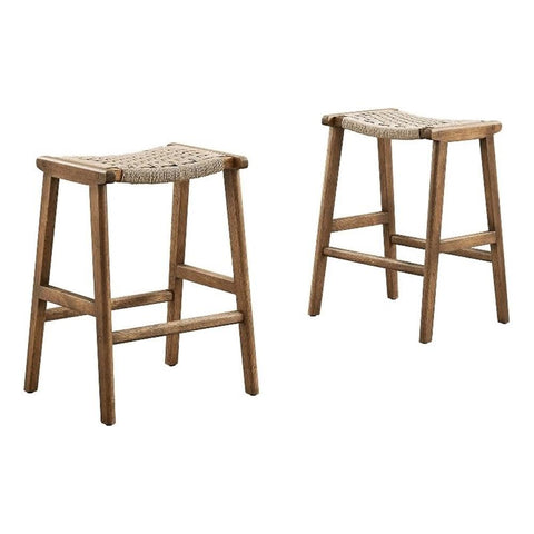 Modway Saoirse Woven Rope Wood Counter Stool - Set of 2 in Walnut Natural