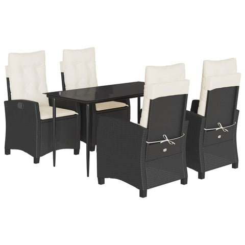 vidaXL Garden Dining Set 5-Piece Garden Furniture Set Table with 4 Chairs, Garden Set with Cushions, Patio Dining Set, Black Poly Rattan