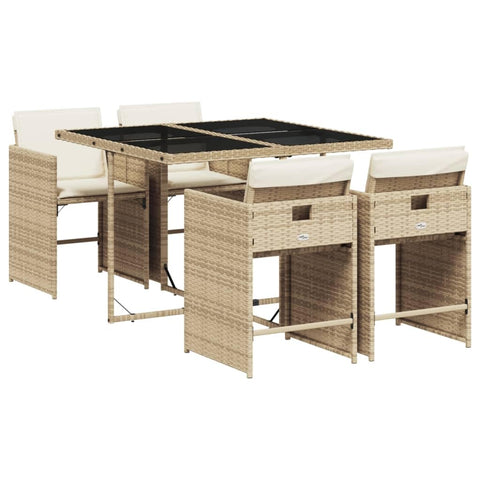 vidaXL Patio Dining Set with Cushions 5 Piece, Outdoor Table and Chair, Patio Furniture Set for Balcony Terrace, Modern Style, Beige Poly Rattan
