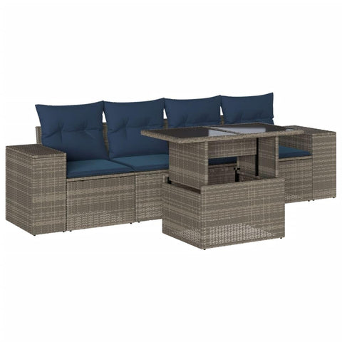 vidaXL Patio Sofa Set with Cushions 5 Piece, Conversation Set with Table and Sectional Sofas, Outdoor Seat for Garden, Modern, Gray Poly Rattan