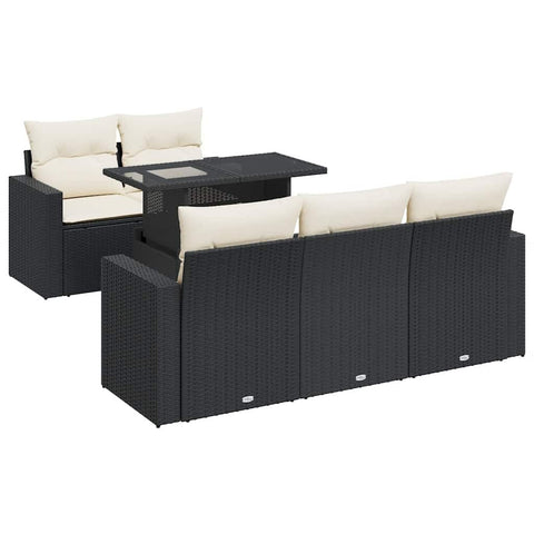vidaXL 6 Piece Patio Sofa Set with Cushions Black Poly Rattan, Garden Sofa Set, Garden Lounge Set, Sofa for Garden, Outdoor Sofa Set