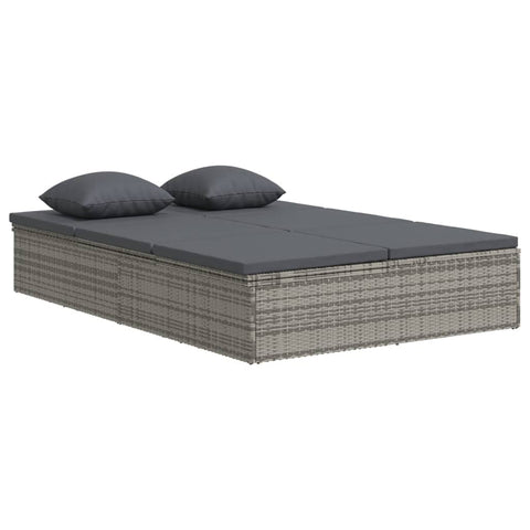 vidaXL Poly Rattan Double Chaise Lounge - Convertible Sunbed/Sofa with Cushions, Dark Gray, for Patio/Garden/Balcony