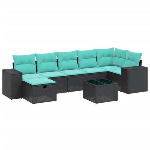 vidaXL Patio Sofa Set with Cushions 8 Piece, Outdoor Conversation Set, Sectional Sofa for Balcony Garden, Modern Style, Black Poly Rattan