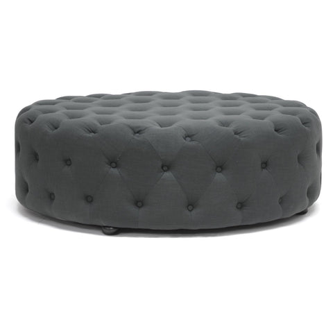 Baxton Studio Cardiff Linen Modern Tufted Ottoman, Dark Gray