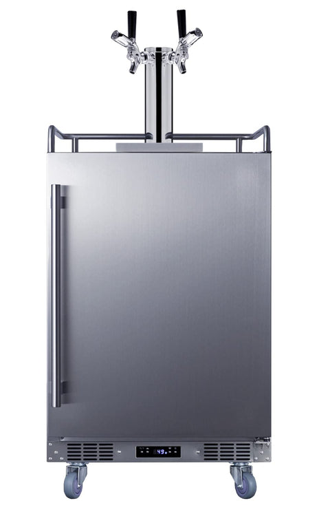 Summit Appliance BC74OSCOMTWIN 24" Wide Built-In Outdoor Commercial Beer Kegerator, 5.6 cu.ft. Interior, Weatherproof, Dual Tap System, Removable Locks, Digital Thermostat, Pro Style Handle, 4 Casters