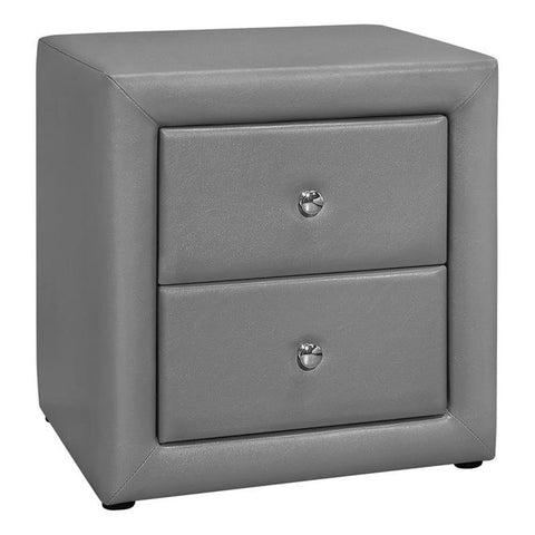 Monarch Specialties 5602 Accent, End, Side, Lamp, Storage Drawer, Bedroom, Upholstered, Pu, Transitional Nightstand, 20.5" L x 16.25" W x 20.75" H, Grey Leather-Look/Chrome