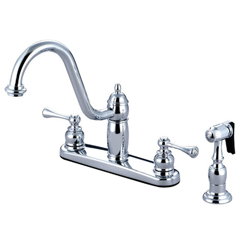 Kingston Brass KB1111BLBS Heritage 8-Inch Twin Handle Kitchen Faucet Sprayer, Chrome