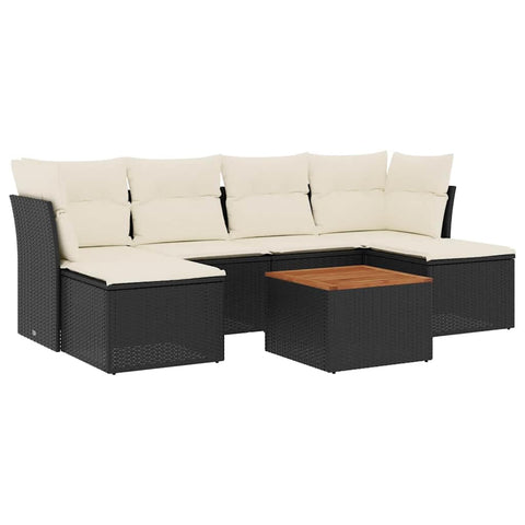vidaXL Patio Sofa Set with Cushions 7 Piece, Outdoor Conversation Set with Storage, Patio Furniture Set, Modern Style, Black Poly Rattan