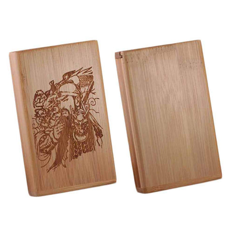 Chinese Style Wooden Cigarette Case Holder Bamboo Pocket Magnetic Cigarette Case, for 20 Thin Cigarettes Use, Guan Yu