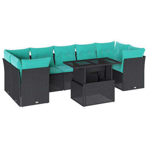 vidaXL 8 Piece Garden Sofa Set with Cushions Black Poly Rattan