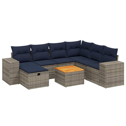 vidaXL Patio Sofa Set with Cushions 8 Piece, Outdoor Conversation Set, Sectional Sofa for Balcony Garden, Modern Style, Gray Poly Rattan