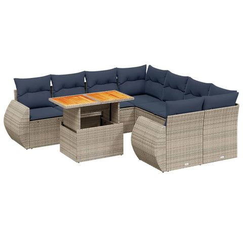 vidaXL Patio Sofa Set with Cushions 9 Piece, Outdoor Sectional Sofa Couch, Patio Conversation Set for Garden Backyard, Gray Poly Rattan