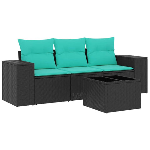 vidaXL 4 Piece Garden Sofa Set with Cushions Black Poly Rattan