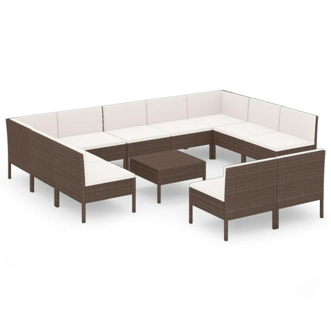 vidaXL Patio Lounge Set 12 Piece, Patio Furniture Set for Outside, Sectional Sofa with Cushions, Sofa, Farmhouse Modern, Poly Rattan Brown