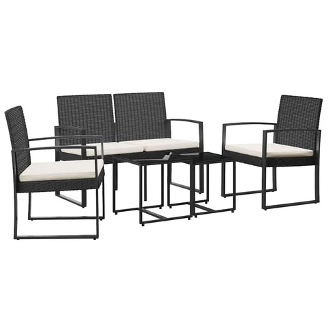 vidaXL Black Polypropylene Patio Dining Set with Cushions - 5 Pieces - Strong Steel Frame - Cream White Fabric Cushions - Easy to Clean and Move - Ideal for Outdoor, Garden, and Terrace