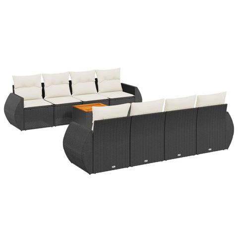 vidaXL Patio Sofa Set with Cushions 9 Piece, Outdoor Conversation Set, Sectional Sofa for Balcony Garden, Modern Style, Black Poly Rattan