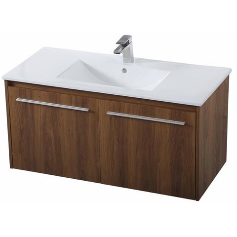 Elegant Decor Tessa 40" Single Porcelain Top Floating Bathroom Vanity in Walnut