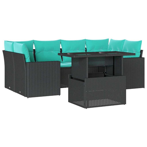 vidaXL 7 Piece Garden Sofa Set with Cushions Black Poly Rattan